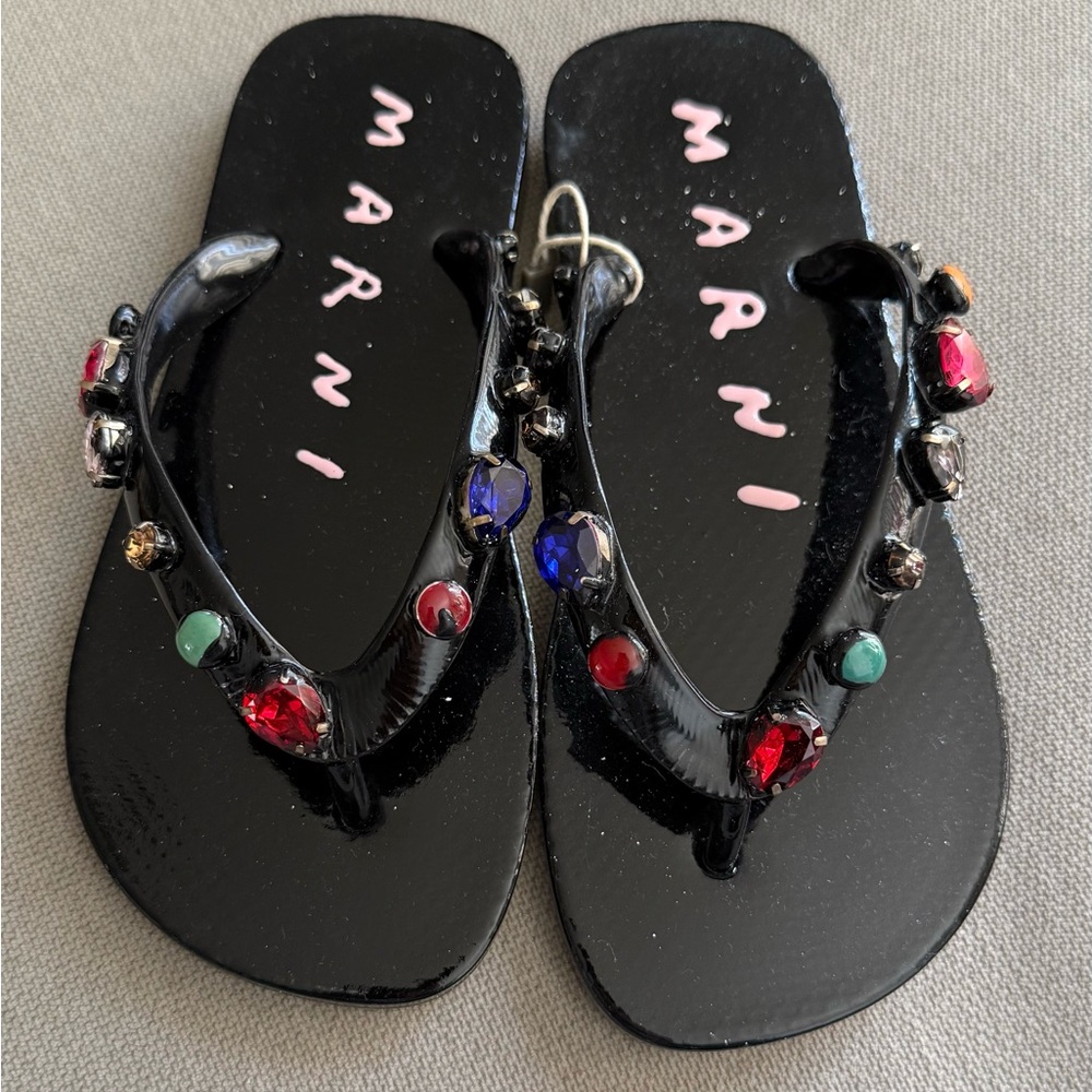 Marni Black Sandals with Multicolor Jewels